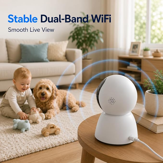 3MP Indoor Security Camera for Baby Monitor,5G/2.4G, 2Pack | Home Camera for Baby/Dog, Pan/Tilt, Smart Motion Tracking, 3X Zoom, Color Night Vision, Two-Way Talk, SD/Cloud