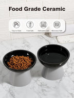 LoeJan Elevated Cat Food and Water Bowls Set, Extra Wide and Raised Ceramic Feeder, Anti-Vomit Whisker-Free Pressure Feeding Bowl for Kittens Adult Small Dogs(Black, 2 Pack)