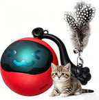 Interactive Cat Toy Ball, Automatic Self-Rolling Cat Toy with Feather Tail, Rechargeable Smart Cat Ball for Indoor Cats（Red）