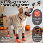 EXPAWLORER Halloween Anti Slip Dog Socks to Prevent Licking Paws, Boots & Paw Protectors with Spider Web Grippers,Doggie Booties for Hardwood Floors for Small Medium Large Senior Dogs Orange Pumpkin S