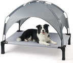 Elevated Dog Bed with Removable Canopy, Sun Protection Shade Tent Dog Cot | Portable Outdoor Dog Bed, Raised Pet Cooling Cot Bed for Dogs, 42in