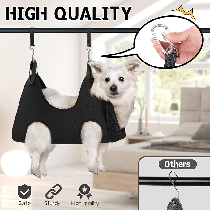 Supet Dog Grooming Hammock for Nail Trimming, Pet Grooming Hanging Harness | Restraint Dog Leashes Sling, Stress-Free Animal Holder Set for Clipping Nails, Ear & Eye Cleaning, Medicine(Black, M)