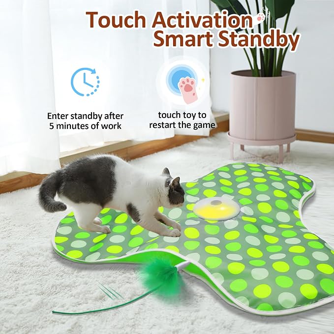 Sofolor Interactive Cat Toy, Automatic Cat Toys for Indoor Cats, Hide and Seek Cat Toy with Motion Activated, Moving Feather, Chirping, USB Rechargeable