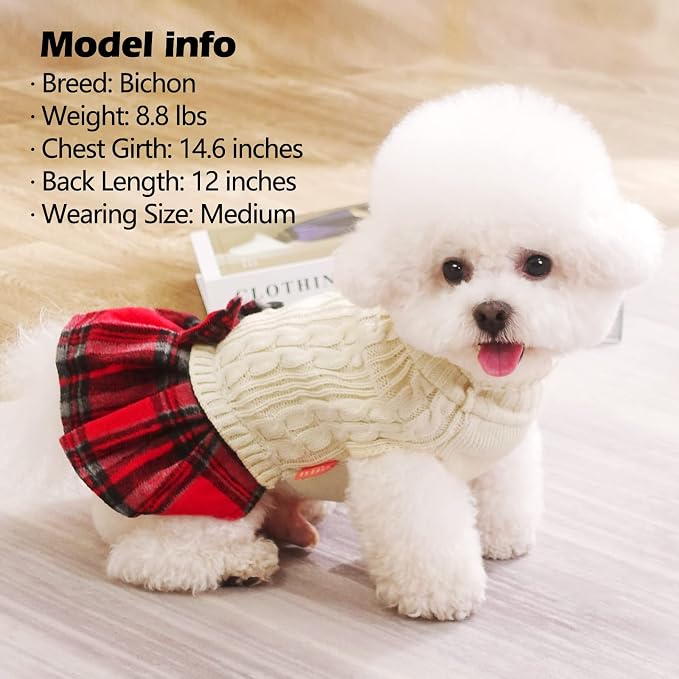 KYEESE Dog Sweater Dress Turtleneck Thick Knit Pullover for Cold Weather | Stretchy Fit, Lightweight & Warm, Cozy Knit Comfort, Cute Bow Accent, Gentle on Sensitive Skin, Comfortable Daily Wear