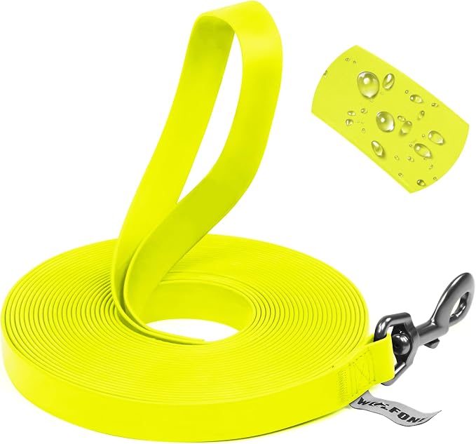 Wolfone Waterproof Dog Leash 50FT Long Line Training Recall Lead | 50FT Dog Leash: Heavy duty PVC coated long line with easy clean surface durable training rope for recall and outdoor use