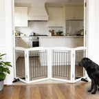 Dog Fence Indoor,Dog Gate Indoor for Doorway pet gate -4-Panel Freestanding, Hallways, House or Stairs -80x24-Inch Retractable Foldable Expandable Wood Pet by SFJC (White)