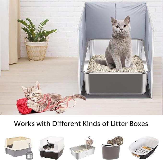 Extra Large Cat Litter Box Enclosure with Litter Mat, Open Top High Sided Splash Guard, Waterproof Pee Shield for Cat Litter Boxes