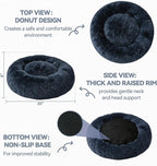 Large Calming Donut Dog Bed for Large Dogs, Ultra Soft Fluffy Anti Anxiety Pet Bed, Plush Round Washable Dog Bed with Raised Rim for Golden Retriever, Husky, Labrador & Indoor(Deep Grey, 36 Inch)