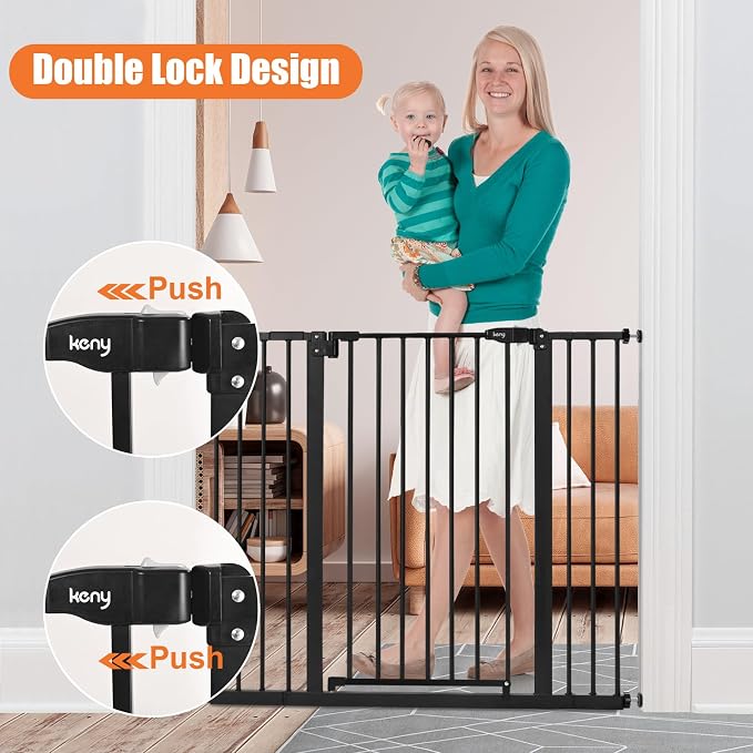 keny 36" Extra Tall Baby Gate for Stairs, 29-42.5" Wide Auto Close Dog Gate | Pressure Mounted Easy Walk Through Pet Gate for Doorways, Durable Safety Stair Gate, Black