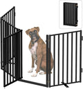 Free Standing Dog Gate with Door for Indoor Outdoor, Portable Dog Fence Foldable Design, Metal Black 32" Tall, Expandable 4 Panels Use for Front Door, Yard, Stairs