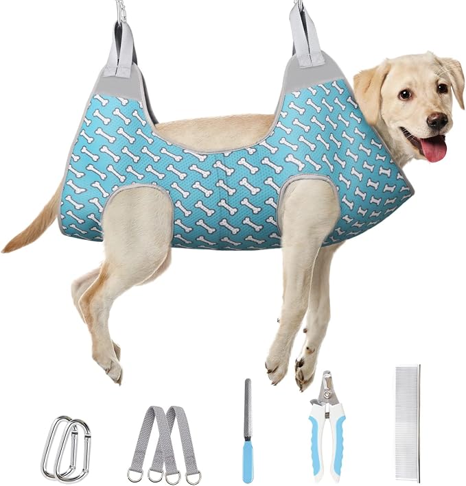 Supet Dog Grooming Hammock for Nail Trimming, Pet Grooming Hanging Harness | Restraint Dog Leashes Sling, Stress-Free Animal Holder Set for Clipping Nails, Ear & Eye Cleaning, Medicine(Coral Blue, 2XL)