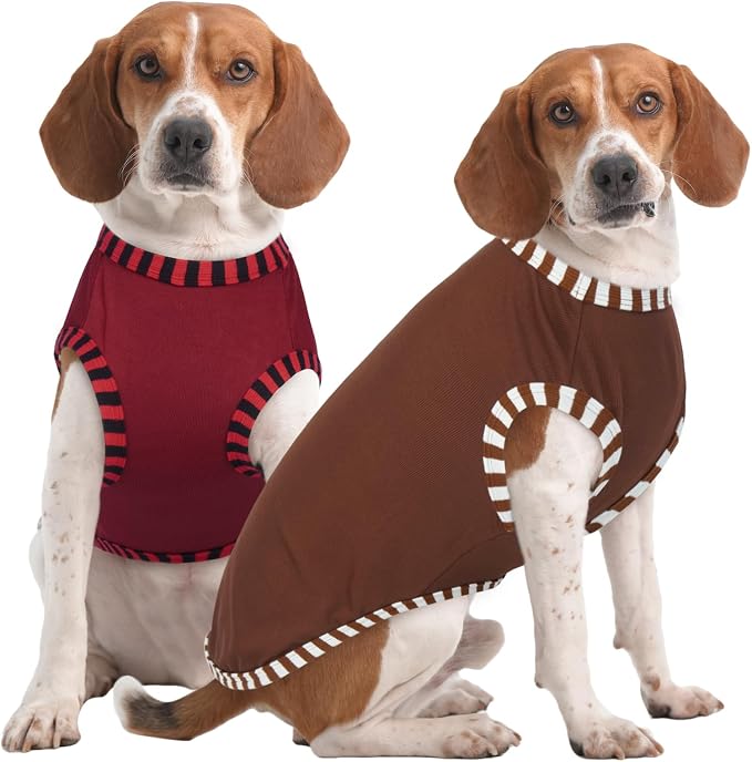 IECOii 2 Pack Summer Dog Shirt | Stretchy Fade-Resistant Fabric, Machine Washable Convenient,Home & Outdoor Clothes Fit for Medium Breeds, Coffee+DarkRed, XL