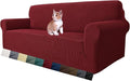 MAXIJIN Super Stretch Couch Cover for 3 Cushion Couch, 1-Piece Universal Sofa Covers Living Room Jacquard Spandex Furniture Protector Dogs Pet Friendly Fitted (Large, Wine Red)