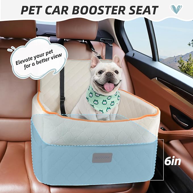 HEGGCOOE Dog Car Seat for Small Medium Dogs, Memory Foam Dog Booster Seats with Thick Cushion for Dogs Under 35lbs, Detachable Washable Pet Car Seat Travel Bed with Storage Pockets,2 Safety Belt