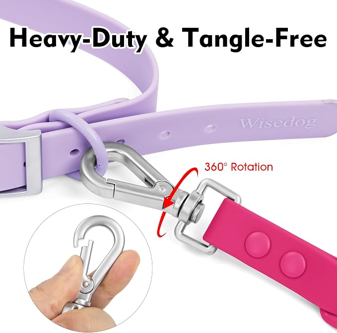 Wisedog Waterproof Dog Leash, Rose Violet, 5 ft × 3/4 in | Adjustable, 2 Metal Swivel Hooks, Easy to Clean, For Small, Medium, Large breed Dogs