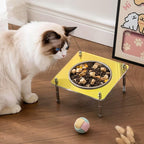 Elevated Cat Bowls with Food Mat Tilted 304 Stainless Steel Dishes for Cats | Whisker Friendly Shallow Dish, Tilted Design Anti-Vomiting, Durable Acrylic Base Feeder, Adjustable Raised Stands, Non-Slip