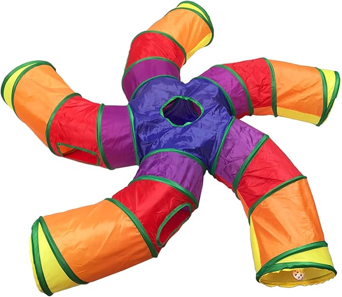 Cat Tunnel Tube for Indoor Cats Large, Upgrade with 6 PeekHole S-Shape 5 Way Collapsible Pet Play Maze Tube Toys Colorful for Cats Kitten Kitty Rabbit