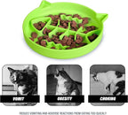 Silicone Cat Slow Feeder Bowl With Suction Cups - Interactive Puzzle Toy to Reduce Overeating in Kitty (Green, 1 Cup)