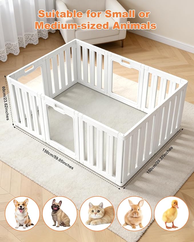 Acrylic Indoor for Dogs Playpen, 24" H 10 Panels DIY Puppy Playpen | Indoor & Outdoor Dog Playpen with Heavy Duty Door Lock, Easy-Assembly&Clean Door Pet Fence for Dogs Puppy,Cats,Rabbits,White
