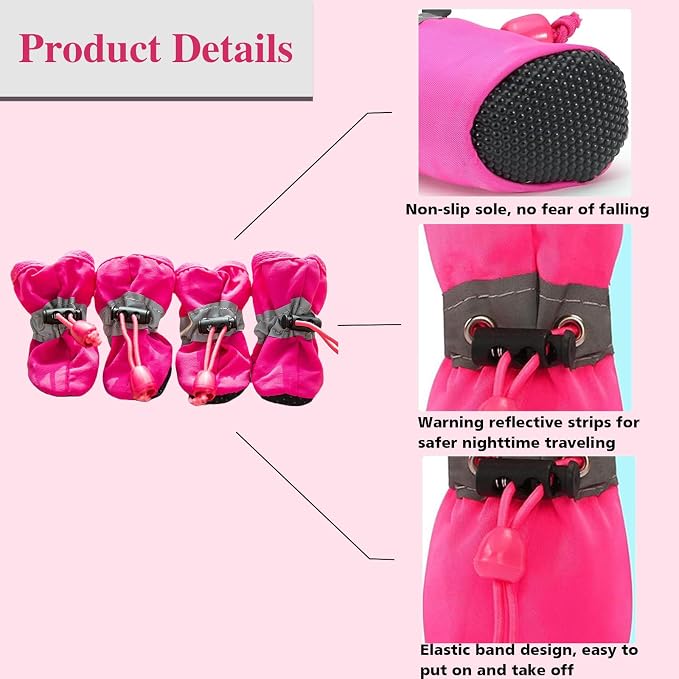 Dog Boots for Small Medium Large Dogs with Reflective Strap, Anti-Slip Dog Shoes for Hot Pavement, Dog Booties and Paw Protectors for Cat Pet Doggie Hiking Hardwood Indoor Outdoor (Pink 4)