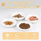 6 Pack Cat Food Bowl, Ceramic Cat Bowls, Anti Whisker Fatigue Cats Bowl Set | 5.5 Inches Shallow Wide Kitten Plates for Food and Water (White-C)