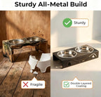 All-Metal Cat Food Bowl Raised, 5.5" WideTilted Whisker-Fatigue Pet Dish, Anti-Vomiting, 2 Stainless Steel Bowls for Food Water, Non-Slip Elevated Cat Feeding Stand for Indoor Multi Cats,Puppy, Black