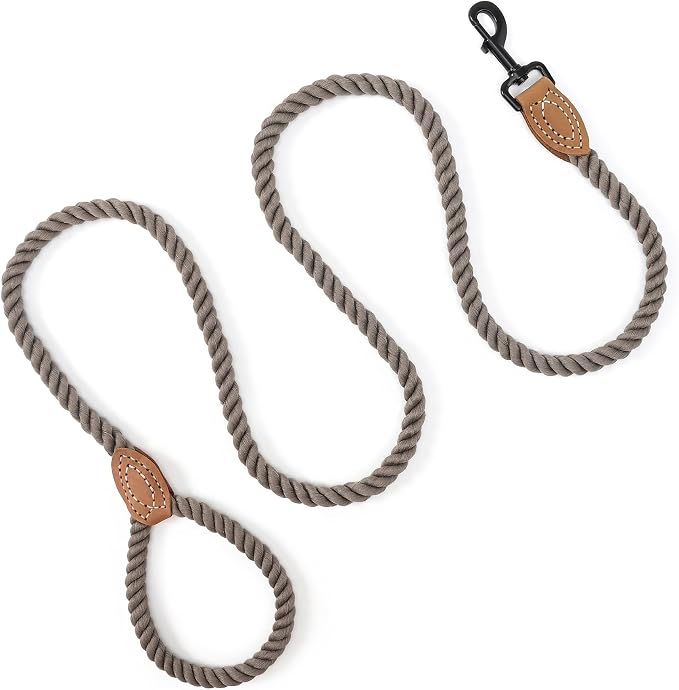 Mile High Life Dog Leash Braided Cotton Rope with Leather-Reinforced Ends | Rust-proof 360° swivel clasp, Heavy-duty for medium/large breeds. Great for weddings, daily walks (5 FT, 1/2", Camel)