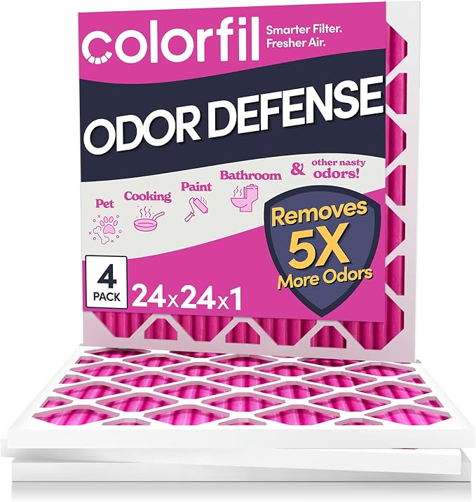 24x24x1 Air Filter (4-Pack) | Made in the USA | Color Changing | Remove Cat and Dog Odor | MERV 8 for Pet Hair Dander and Dust | 23.5"x23.5"x0.75" Exact Size