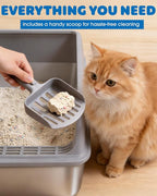 Powools Stainless Steel Cat Litter Box, High-Sided, Grey, XL (1 Pack) | Metal Litter Box with Scoop, Anti-Leakage Top Entry, Non-Sticky, Easy to Clean, 6-Inch Splash-Proof Deep Pan