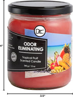 Tropical Fruit Odor Eliminating Highly Fragranced Candle - Eliminates 95% of Pet, Smoke, Food, and Other Smells Quickly - Up to 80 Hour Burn time - 12 Ounce Premium Soy Blend