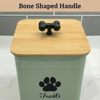 Dog Treat Container Airtight, 6"W x 8"H, Powder Coated, 12 Cup Capacity | Fits All Popular Treats, 12 Cup Capacity, Airtight Bamboo Lid, Easy Open Lid, Dent-Resistant Durable Metal Bone-Shaped Handle
