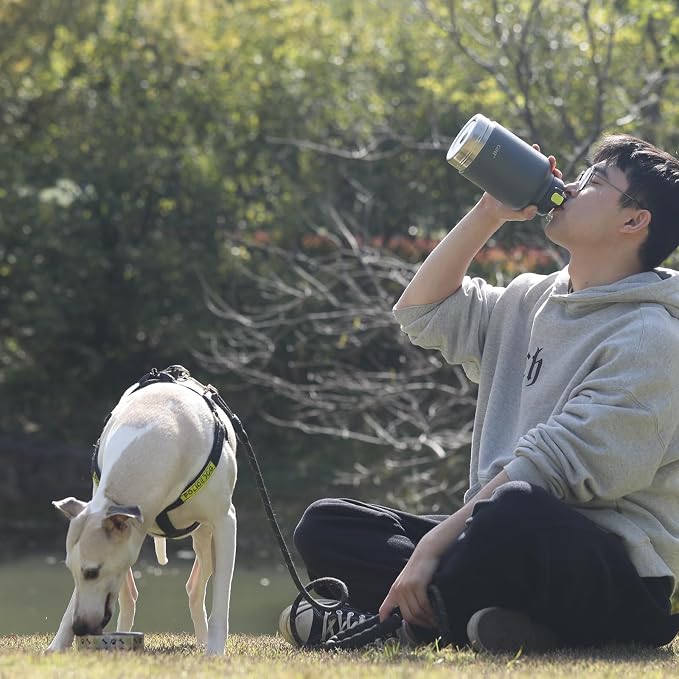 GiNT 37oz Insulated Stainless Steel Dog & Human Water Bottle | Leakproof Travel Dispenser with Detachable 10oz Bowl, 24H Cold/12H Hot, Carrying Case for Walking, Hiking, Camping & Outdoor Travel