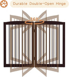 PUPETPO Freestanding Pet Gate for Dogs, Foldable Wooden Dog Gate for House Indoor, Tall Pet Fence for Stair, Doorway,Hall, Support Feet Included, 3 Panels 32",Brown