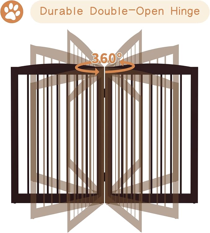 PUPETPO Freestanding Pet Gate for Dogs, Indoor Wooden Foldable Dog Gate for House, Doorway, Stair, 80 Inch Wide, 4 Panels 32",Brown