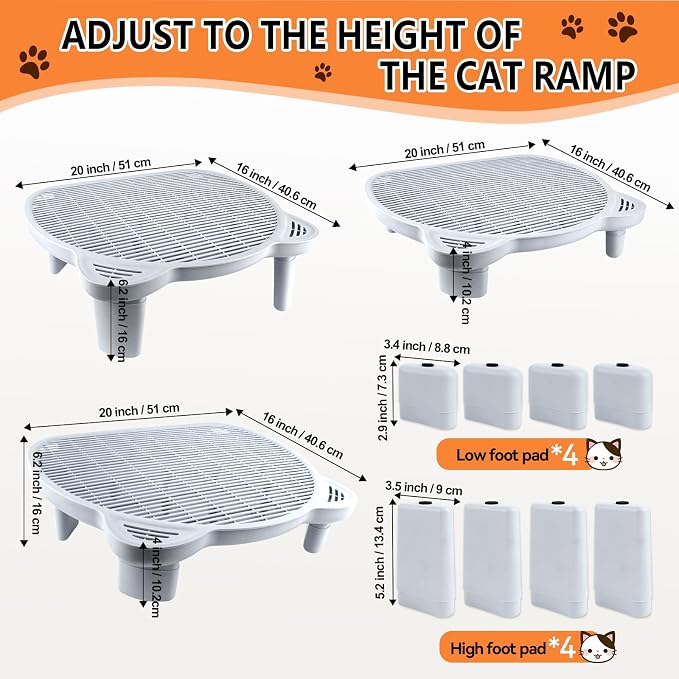 Litter Box Step Adjustable Cat Step with Filter Function, Light Grey | Elevated Double Layer Litter Box Ramp for Kitten & Old Cats, Easy Cleaning Litter Box Step Stool for Automatic Cat Litter Box