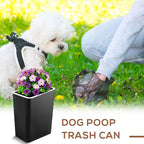 Jingmore Dog Poop Trash Can Outside 3.96 Gal/ 15 L Plant Styled Dog Waste Trash Can with Lid 50 Waste Bags Outdoor Indoor Poop Container Slim Garbage Bin for Yard Garden Pet(Purple Flower Black)
