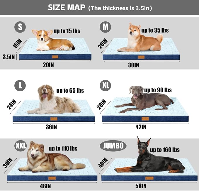 Patas Lague Orthopedic Large Dog Bed Washable Pet Crate Mat 48''X30'' Blue | Egg-Crate Foam Dog Couch For Large Sized Dogs, Waterproof Removable Cover, Soft Pet Bed With Nonskid Bottom