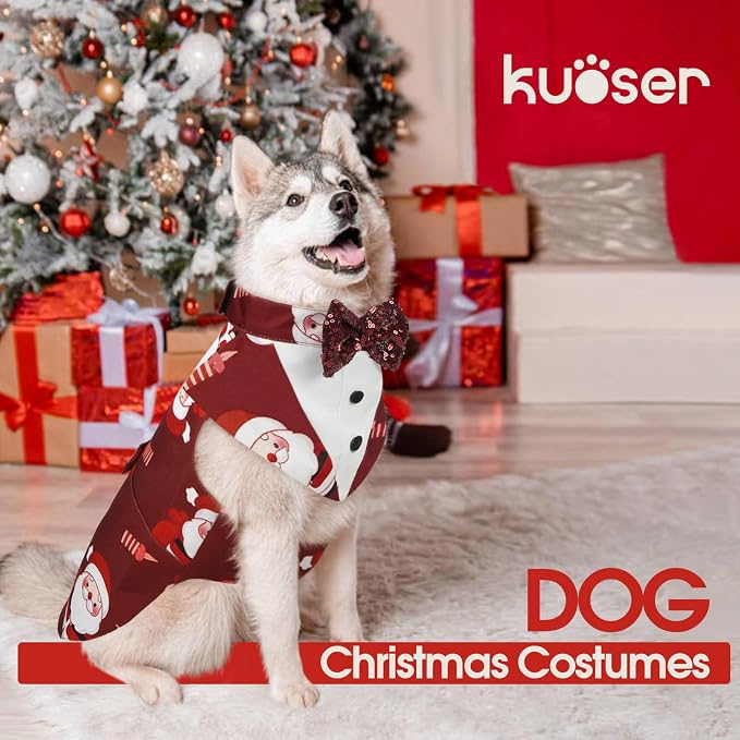 Kuoser Dog Tuxedo, Dog Suit and Bandana Set, Dogs Costume with D-Ring | Formal Dog Outfit with Detachable Bowtie Collar for Wedding, Birthday, Party, Christmas, Halloween, Christmas S