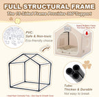 Jiupety Indoor Dog House with Frame, Cute Dog Tent Bed with Cover Cave, Breathable, Washable, and Foldable House, Suitable for 8-16 Lb Puppy and Cats, Medium (17"×17"×17"), Beige