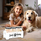 Dog Treat Container, Food Storage Container with 3 Plastic Dog Treat Jars, Reusable Cat Treat Container, Pet Treat Storage Organizer, Wood Dog Treat Holder, Dog Food Container for Dog Cat(white)