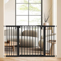 keny 29.7"-51.5" Extra Wide Baby Gate for Stairs, Easy Walk Thru Dog Gate | 21.1" Large Opening Door, Pressured Mounted No Drilling Pet Gate, 30" Tall, Black