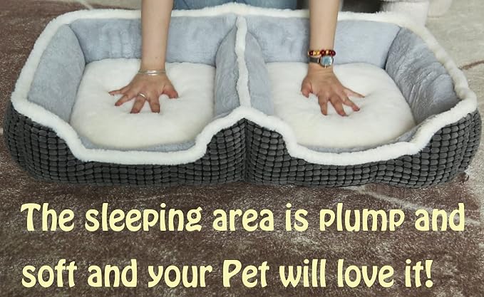 Dog Beds for Two Small Dogs, Double Cat Beds for Indoor Cats, Super Soft Washable Cat Bed with Anti-Slip & Water-Resistant Bottom, Luxury Durable Kitten Bed Puppy Bed, Rectangle Grey Animal Pet Beds