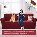 YEMYHOM Couch Cover Latest Jacquard Design High Stretch Sofa Covers for 3 Cushion Couch, Pet Dog Cat Proof Slipcover Non Slip Magic Elastic Furniture Protector (Sofa, Christmas Wine Red)