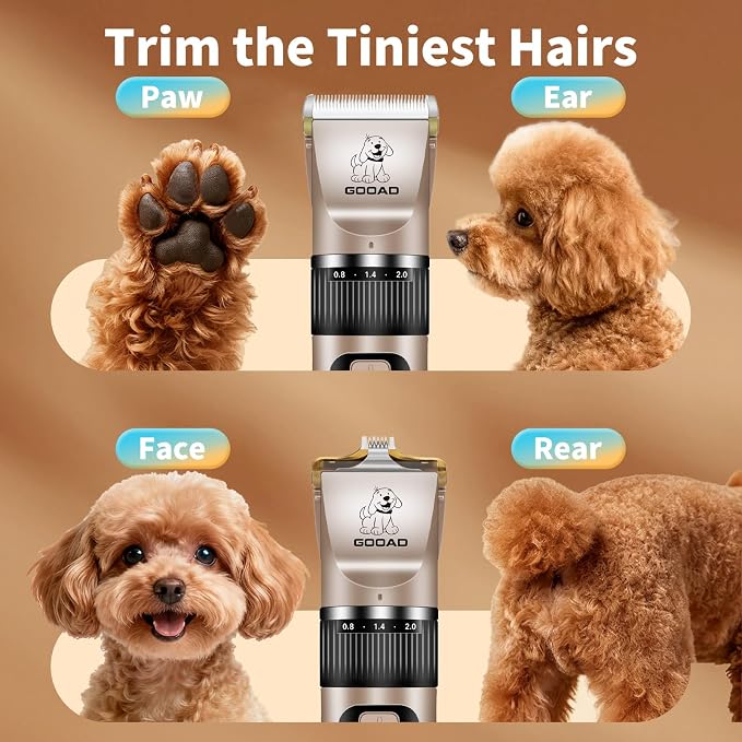 Dog Clippers for Grooming,Dog Grooming Kit for Heavy Thick Hair&Coats | <60dB quiet,Rechargeable Cordless,4H Runtime,4 Guide Combs,2in1 Wide & Narrow Blades,Pet Shaver for Matted Fur