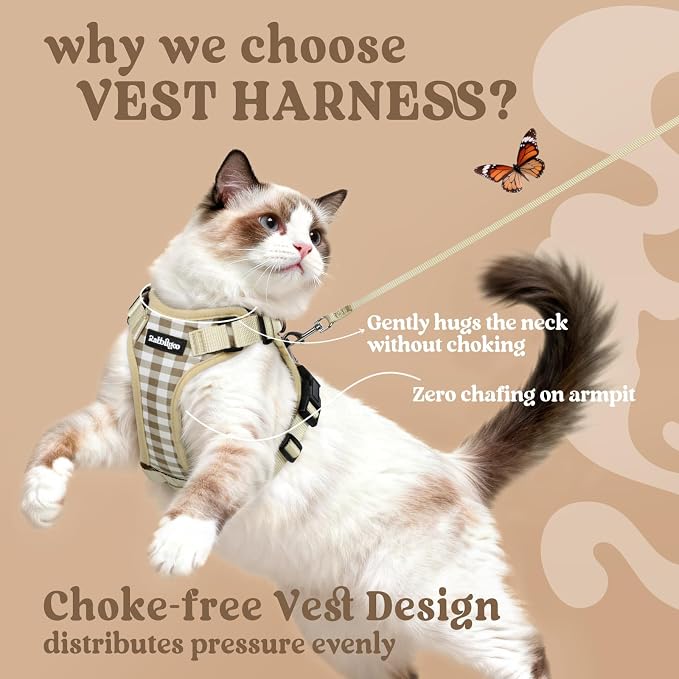 rabbitgoo Cat Harness and Leash Set, Escape Proof Vest, Foamy Coffee | Soft Breathable Mesh, Easy Adjustable Fit, Snap Buckles, Sturdy Clip, Reflective Strips, for Kittens & Small Cats Walks, Xxs
