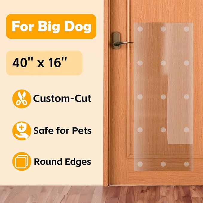 1 Pack 40 x 16 Heavy Duty Clear Door Protector Cat & Dog, Easy & Quick to Install Clear Anti Scratch Work on Wall, Window, Glass, Furniture Guard Indoor/Outdoor Cat Scratch Protectors