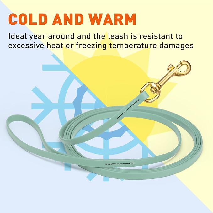 Viper Biothane K9 Working Dog Leash Waterproof Lead for Tracking Training Schutzhund Odor-Proof Long Line with Solid Brass Snap for Puppy Medium and Large Dogs, 20ft Sage Green