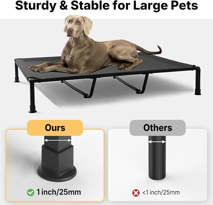 Veehoo Elevated Dog Bed with Fluffy Plush Bolster Cushion, Dog Couch Bed | Cooling Raised Dog Bed for Large Dogs, Washable Orthopedic Pet Cot with Removable Mat, Breathable Mesh, Non-Slip, 59", Black
