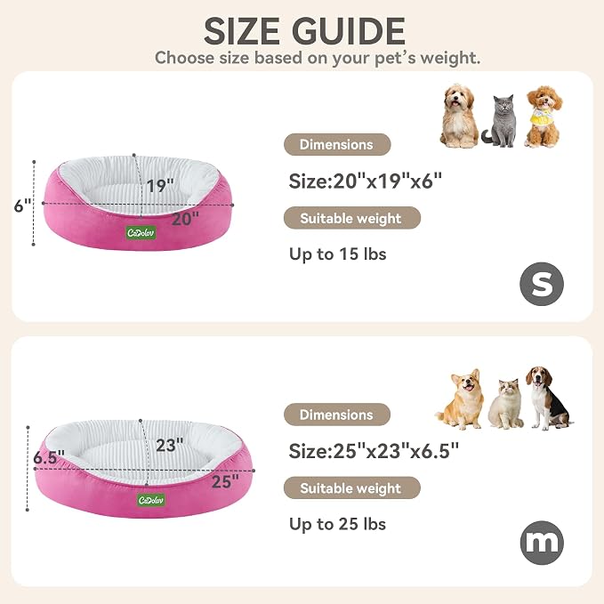 Round Pet Bed for Cats & Small Medium Dogs, Pink 25in | Washable Small Dog Beds, Calming Soft Pet Beds for Puppy Kitten, with Anti-Slip Bottom, Low Entrance