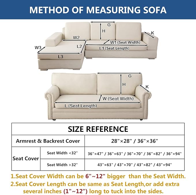 Eismodra Couch Cover,Sectional Couch Covers,Sofa Covers for 3 Cushion Couch,Anti-Slip Sofa Slipcovers for Dogs Cats Kids Loveseat Recliner L Shaped Armrest Backrest,White 36''x94''(Only 1 Piece)